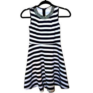 NWOT- Sparkly Collar Black & White Striped Dress